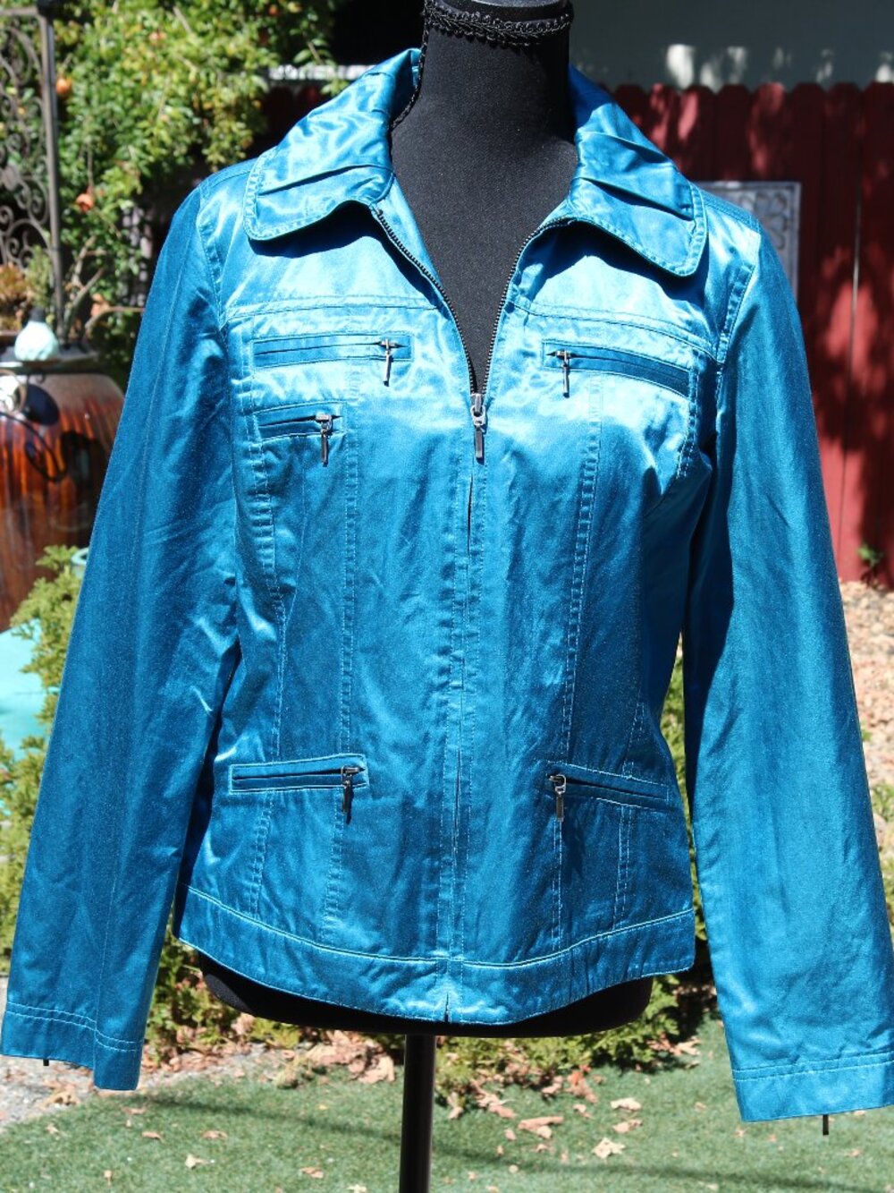 Chico's Teal Shimmer Zip-Front Utility Jacket